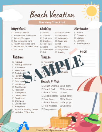 Downloadable Beach Trip Packing List